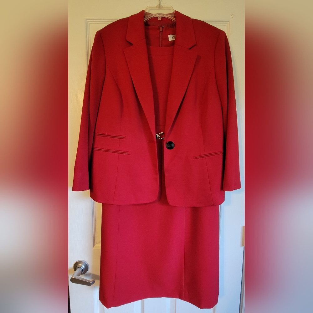 Matching dark red Kasper dress and blazer suit